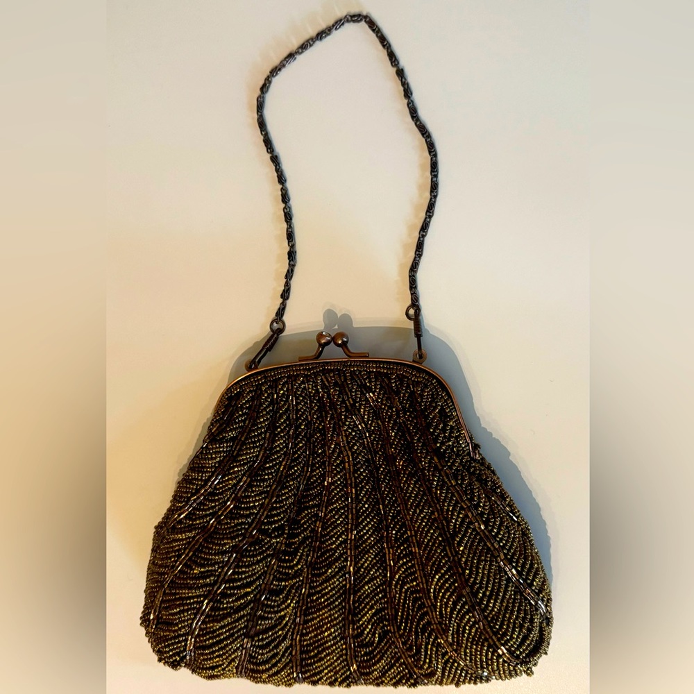 Vintage Beaded Evening Clutch in Dark Bronze
